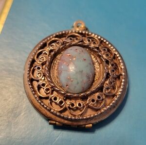 Vintage Style Gold Locket with Blue Stone Pendent